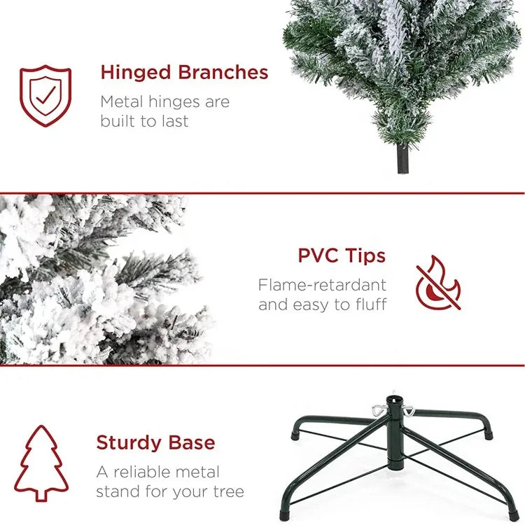 Snowy Flocked Christmas Tree – Realistic Frosted PVC Pine Tree with Artificial Snow, Winter Holiday Decoration for Home, Office & Store Displays