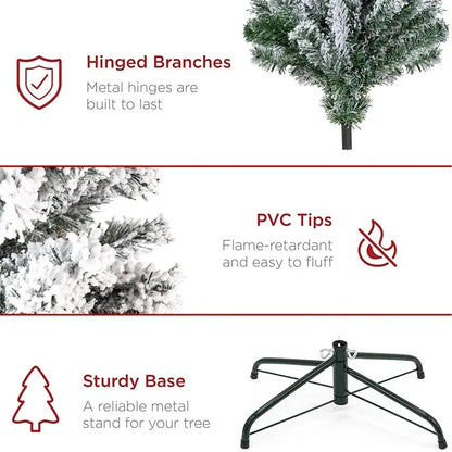 Snowy Flocked Christmas Tree – Realistic Frosted PVC Pine Tree with Artificial Snow, Winter Holiday Decoration for Home, Office & Store Displays