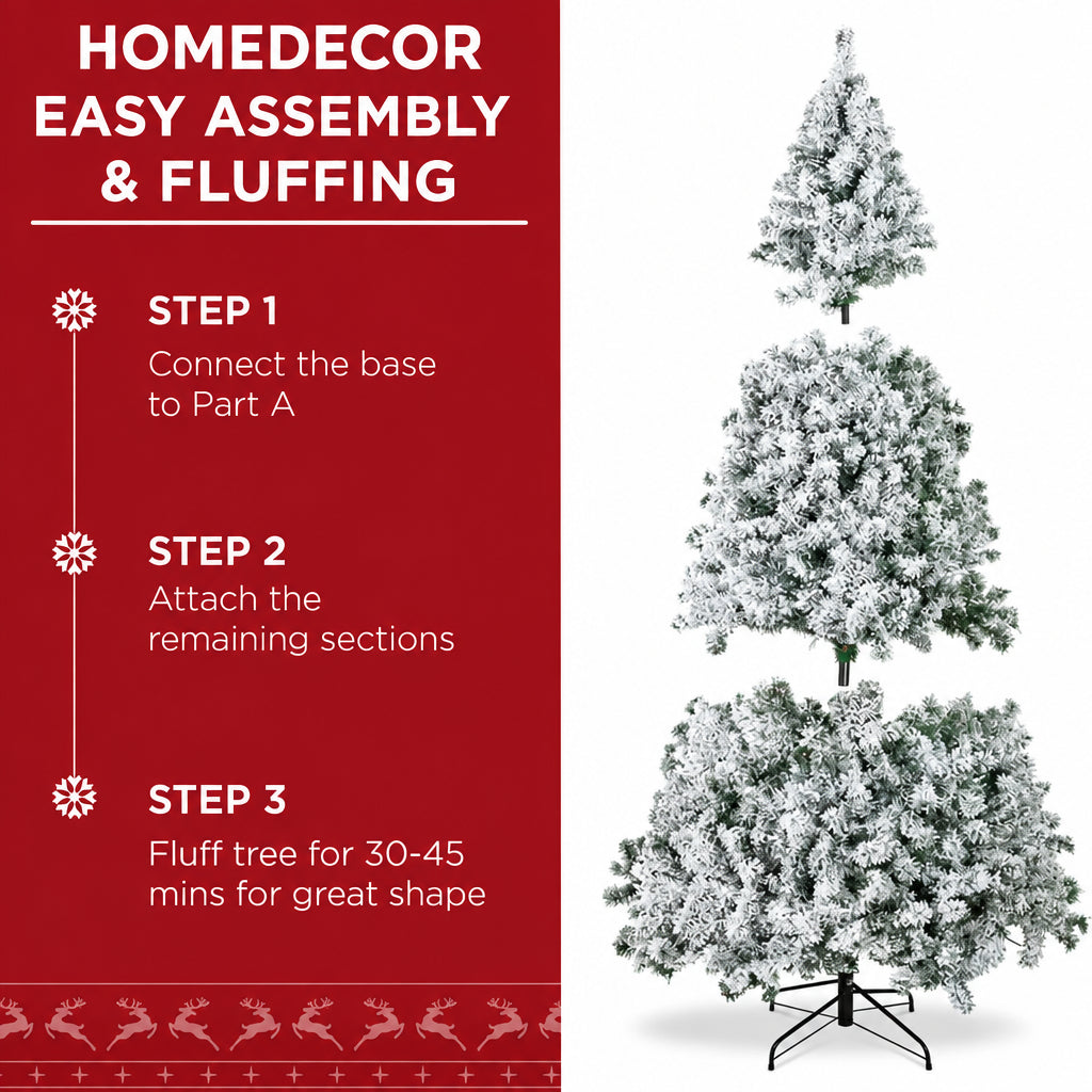 Snowy Flocked Christmas Tree – Realistic Frosted PVC Pine Tree with Artificial Snow, Winter Holiday Decoration for Home, Office & Store Displays
