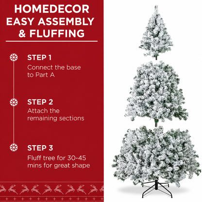 Snowy Flocked Christmas Tree – Realistic Frosted PVC Pine Tree with Artificial Snow, Winter Holiday Decoration for Home, Office & Store Displays
