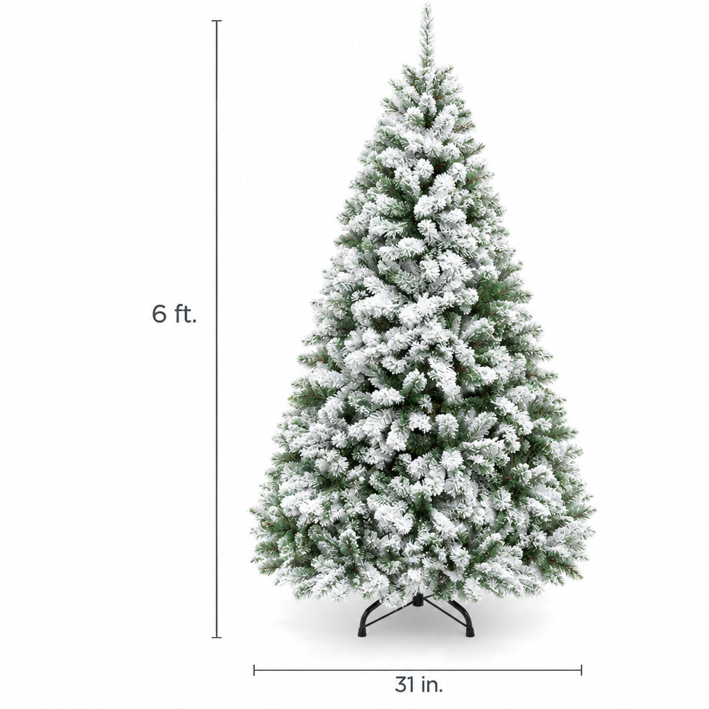 Snowy Flocked Christmas Tree – Realistic Frosted PVC Pine Tree with Artificial Snow, Winter Holiday Decoration for Home, Office & Store Displays