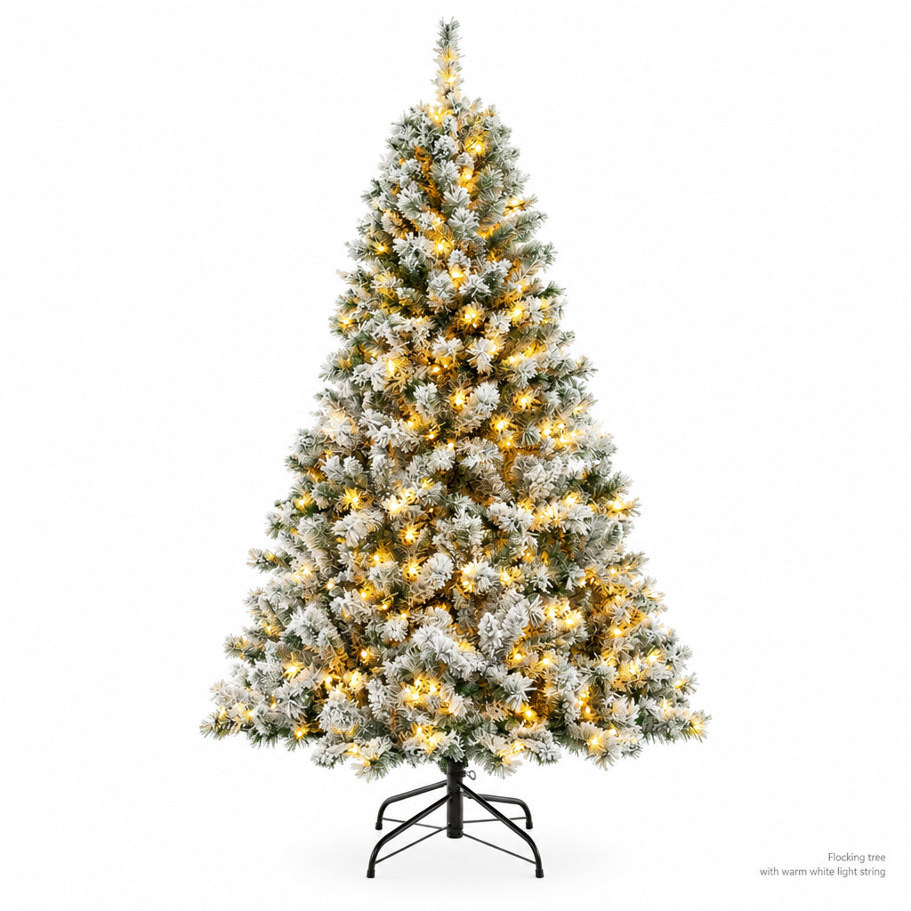 5–10ft Artificial Christmas Tree – Snow Flocked, Pre-Lit with 900 Lights