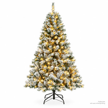 5–10ft Artificial Christmas Tree – Snow Flocked, Pre-Lit with 900 Lights