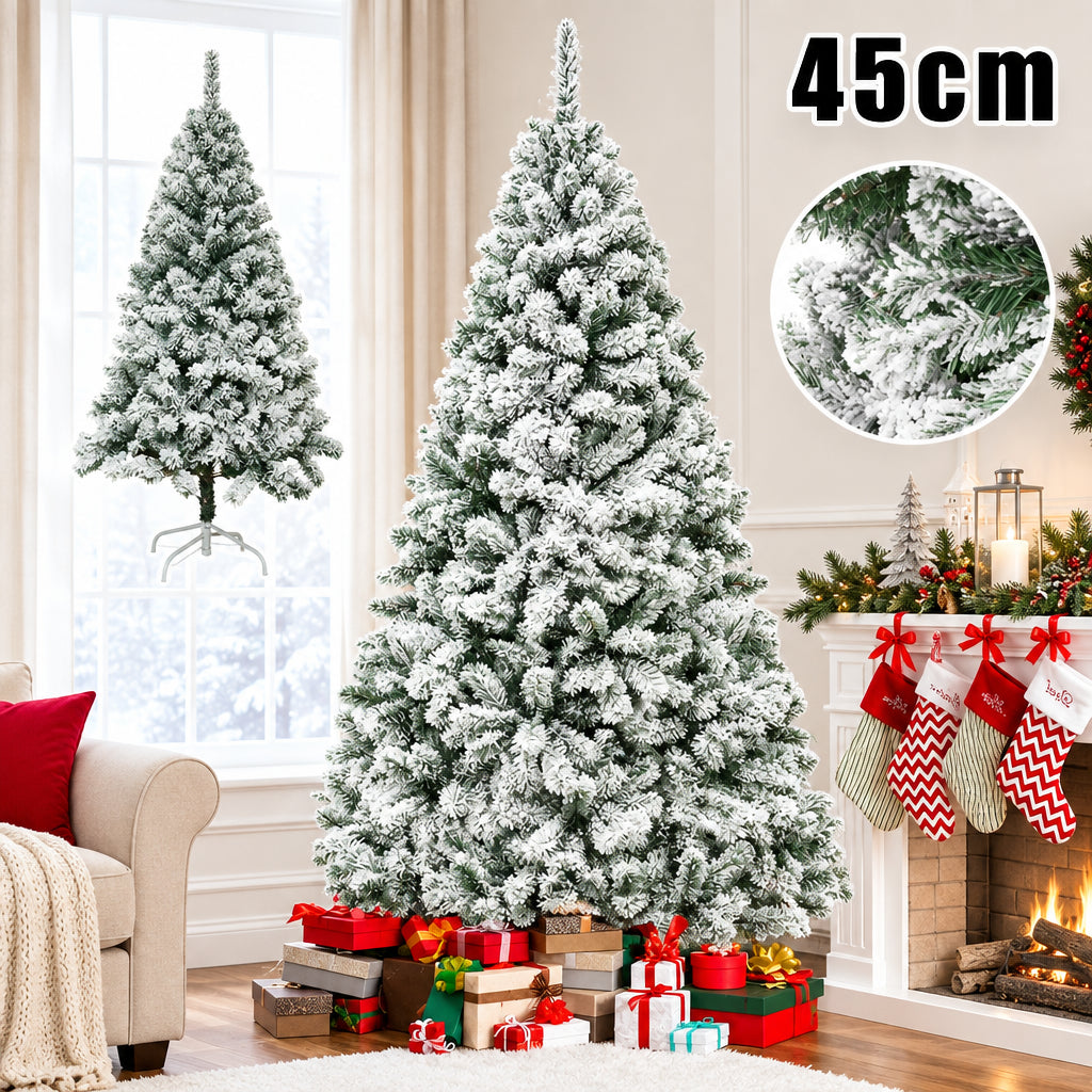 Snowy Flocked Christmas Tree – Realistic Frosted PVC Pine Tree with Artificial Snow, Winter Holiday Decoration for Home, Office & Store Displays