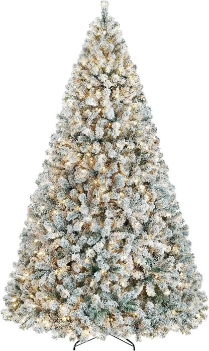 5–10ft Artificial Christmas Tree – Snow Flocked, Pre-Lit with 900 Lights