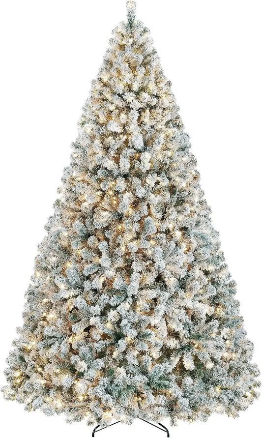 5–10ft Artificial Christmas Tree – Snow Flocked, Pre-Lit with 900 Lights