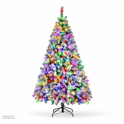 5–10ft Artificial Christmas Tree – Snow Flocked, Pre-Lit with 900 Lights