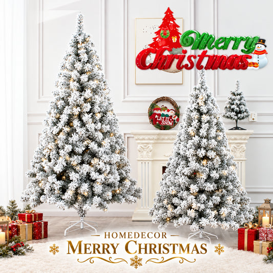Snowy Flocked Christmas Tree – Realistic Frosted PVC Pine Tree with Artificial Snow, Winter Holiday Decoration for Home, Office & Store Displays